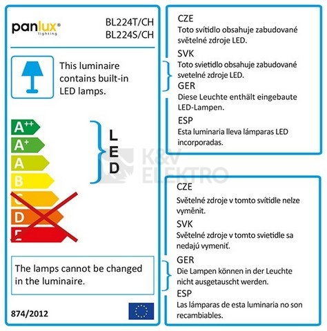 Obrázek produktu  Svítidlo LED Panlux DAERON BL224T/CH 3000K teplá bílá bezdotykový vypínač 1