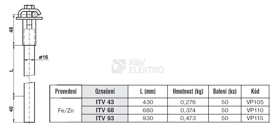 Obrázek produktu Izolační tyč pro vodič 430mm ITV 43 TREMIS VP105 1