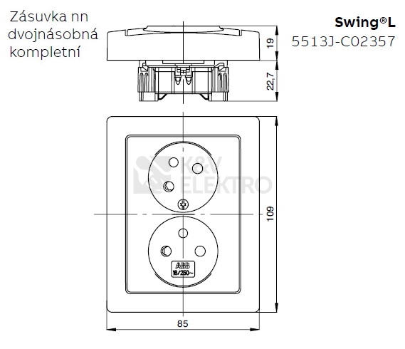 Obrázek produktu ABB Swing L dvojzásuvka jasně bílá/světle šedá 5513J-C02357 B1S1 s clonkami 1