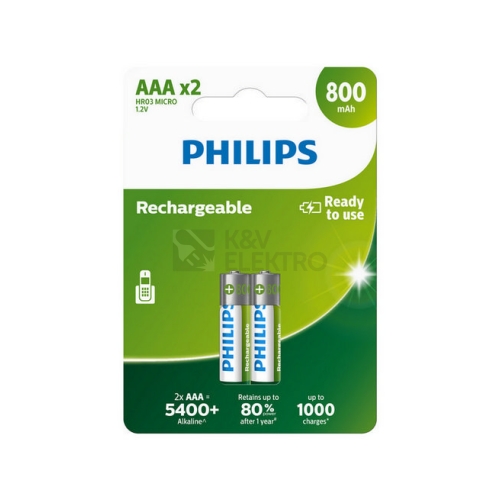  Nabíjecí baterie Philips AAA 1,2V NiMH 800mAh R03B2A80/10 (blistr 2ks)