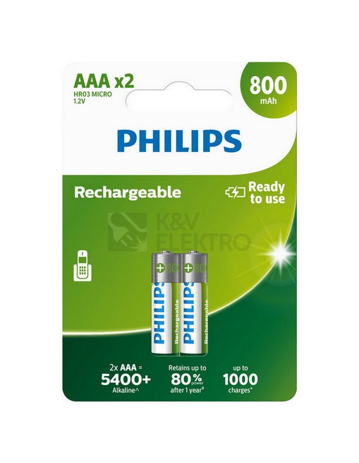 Obrázek produktu  Nabíjecí baterie Philips AAA 1,2V NiMH 800mAh R03B2A80/10 (blistr 2ks) 0