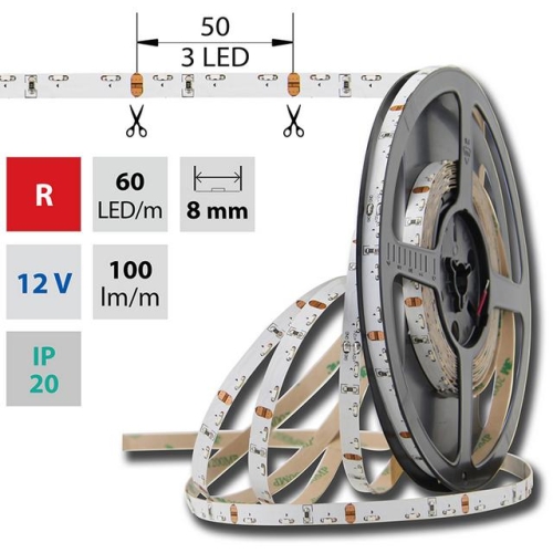 LED pásek McLED červená 4,8W/m 12V š=8mm IP20 ML-121.331.10.0  (5m)