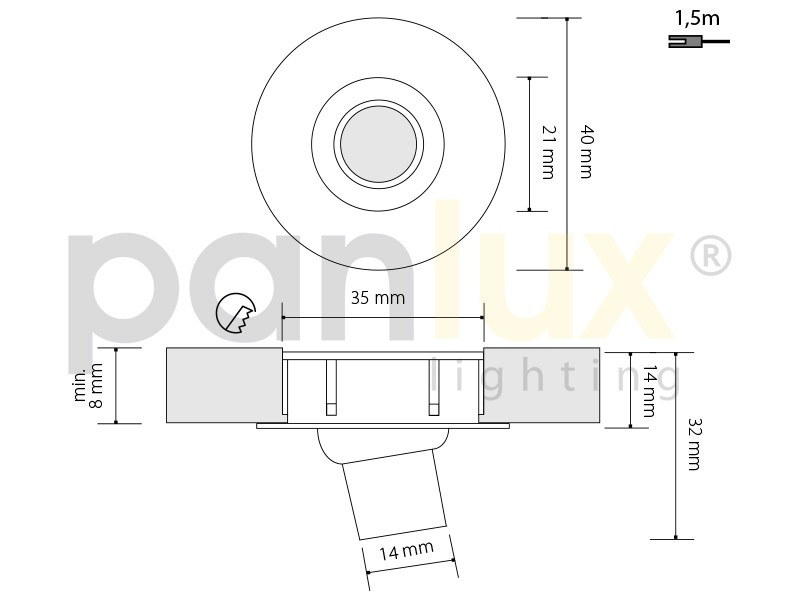 Obrázek produktu Svítidlo Panlux PICCO P1/NBT 1,8W HLINIK WW teplá bílá 3000K 3