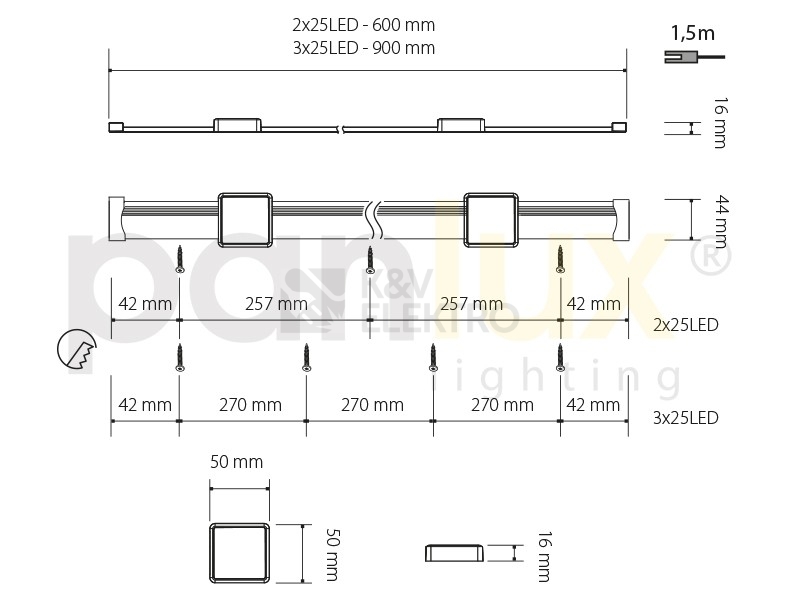 Obrázek produktu  Nábytkové LED svítidlo Panlux MAYOR BL0902/T 24V teplá bílá 3