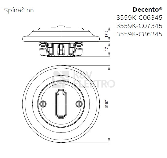 Obrázek produktu ABB Decento vypínač č.6 (č.1) bílá 3559K-C06345 porcelán 2