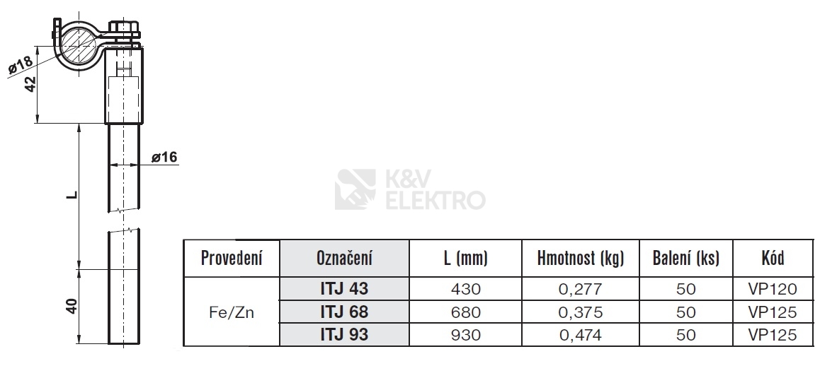 Obrázek produktu Izolační tyč pro jímací tyč 930mm ITJ 93 TREMIS VP130 1