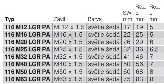 Obrázek produktu Matice OBO 116 M50 LGR PA světle šedá 2048965 1