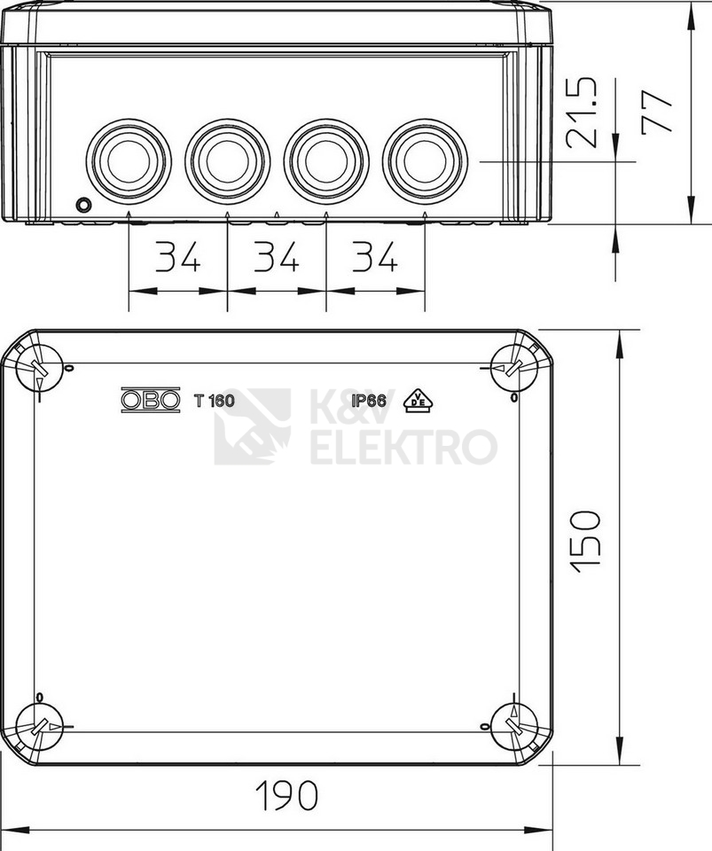 Obrázek produktu Krabice OBO T160 IP66 190x150x77 2007093 2