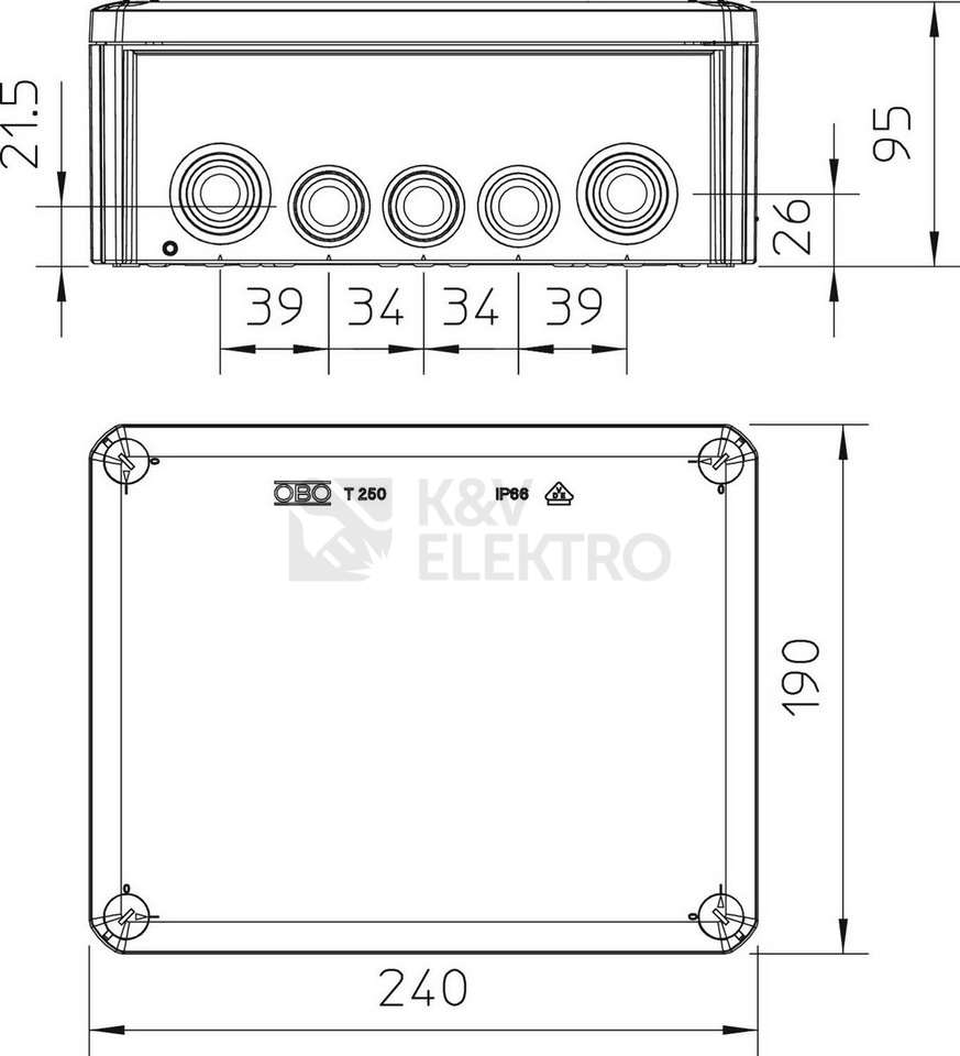 Obrázek produktu Krabice OBO T250 IP66 240x190x95 2007109 2