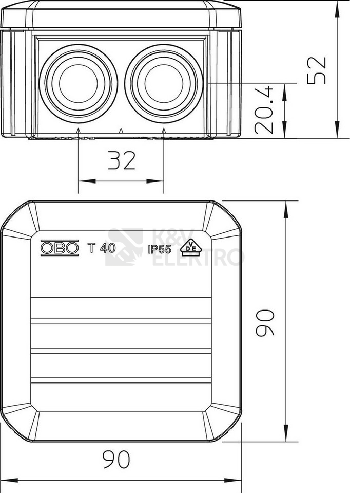 Obrázek produktu Krabice OBO T40 IP55 90x90x52 2007045 2