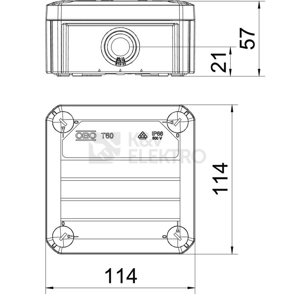 Obrázek produktu Krabice OBO T60 IP66 114x114x57 2007061 2