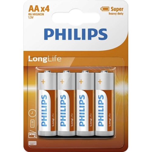 Tužkové baterie AA Philips LongLife LR6 R6L4B (blistr 4ks)