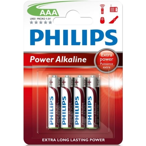 Mikrotužkové baterie AAA Philips Power Alkaline LR03 P4B alkalické (blistr 4ks)