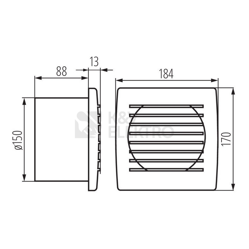 Obrázek produktu Axiální koupelnový ventilátor Kanlux CYKLON EOL150T 70948 s časovým doběhem 1