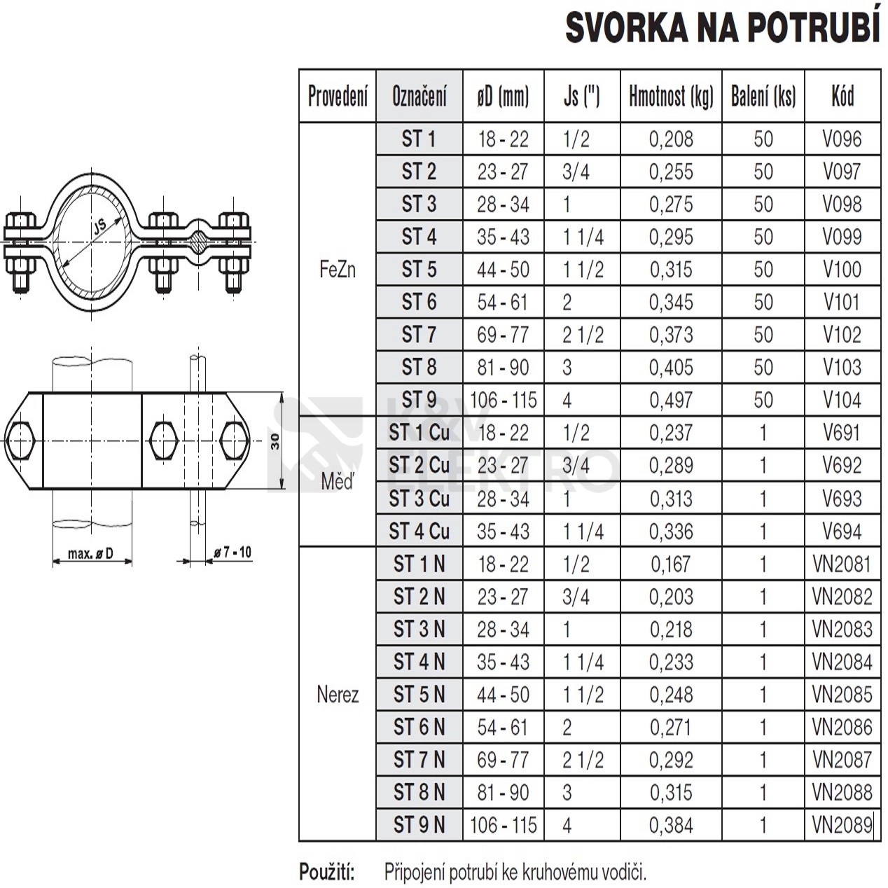 Obrázek produktu Svorka na potrubí 1" (34 mm) ST 3 TREMIS V098 1