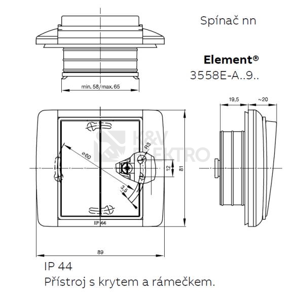 Obrázek produktu ABB Element vypínač č.6 IP44 agáve ledová bílá 3558E-A06940 22 2