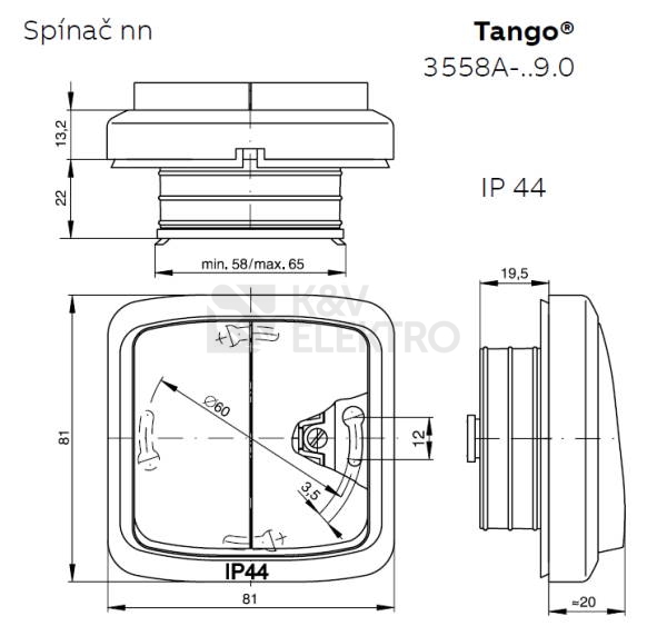 Obrázek produktu ABB Tango vypínač č.7 IP44 slonová kost 3558A-07940 C 2