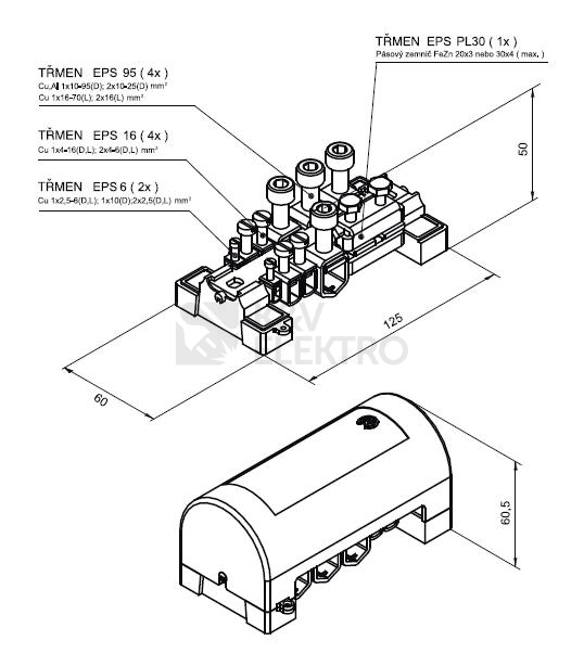 Obrázek produktu Svorkovnice ekvipotenciální Elektro Bečov EPS 1 + kryt I223407 2