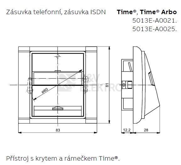 Obrázek produktu ABB Element,Time kryt zásuvky telefonní bílá/ledová bílá 5013E-A00215 01 1