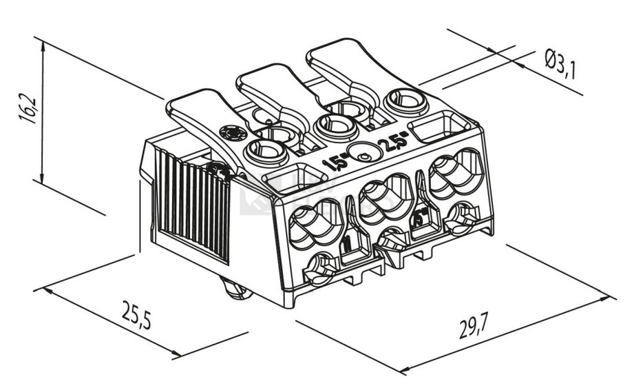 Obrázek produktu  Svorkovnice pro svítidla Electro Terminal SLK 3/3 E-SCHR 3-pólová (N-E-L) 88167525 1000145 2