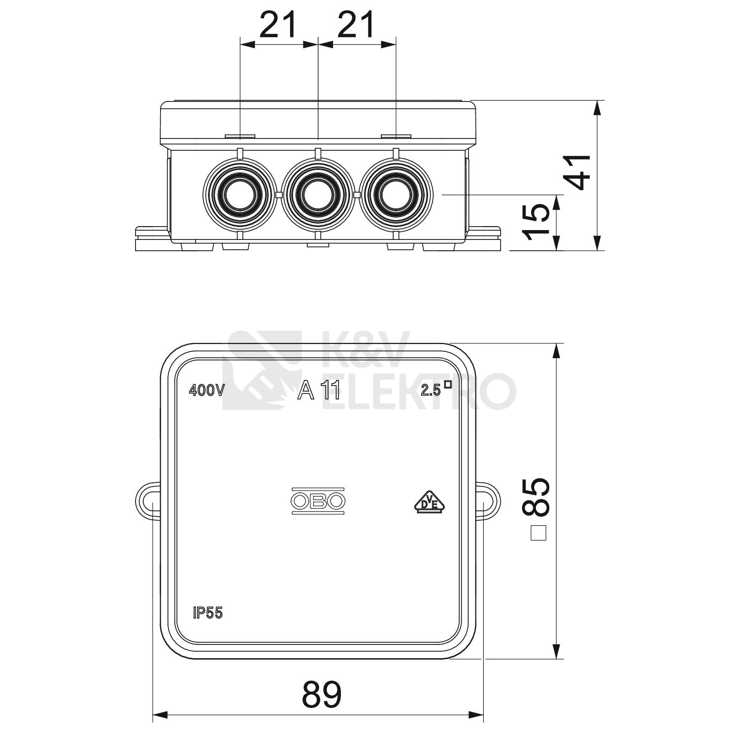 Obrázek produktu Krabice OBO A11 IP54 85x85x40 2000342 2