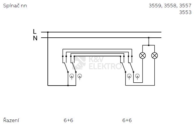 Obrázek produktu ABB Classic vypínač č.6+6 dvojitý béžová 3553-52289 D2 1