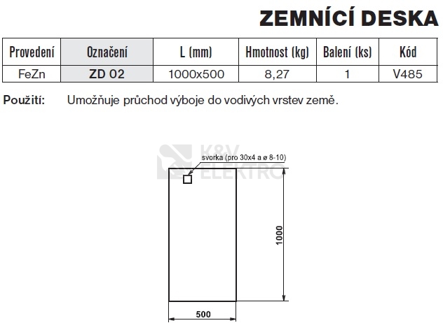 Obrázek produktu Zemnící deska ZD 02 /1000x500/ TREMIS V485 1