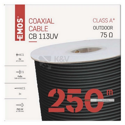 Obrázek produktu Koaxiální kabel venkovní černý CB113UV EMOS S5266 metráž 3