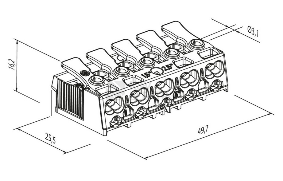 Obrázek produktu  Svorkovnice pro svítidla Electro Terminal SLK 3/5 E-SCHR 3-pólová (3-N-E-1-2) 88167532 1000147 2