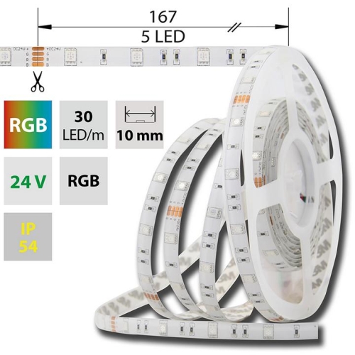 LED pásek McLED 24V RGB š=10mm IP54 7,2W/m 30LED/m SMD5050 ML-128.587.60.0