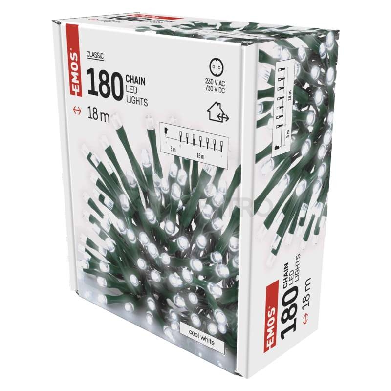 Obrázek produktu Vánoční osvětlení EMOS D4AC04 ZY0804T 180LED řetěz 18m studená bílá s časovačem 10