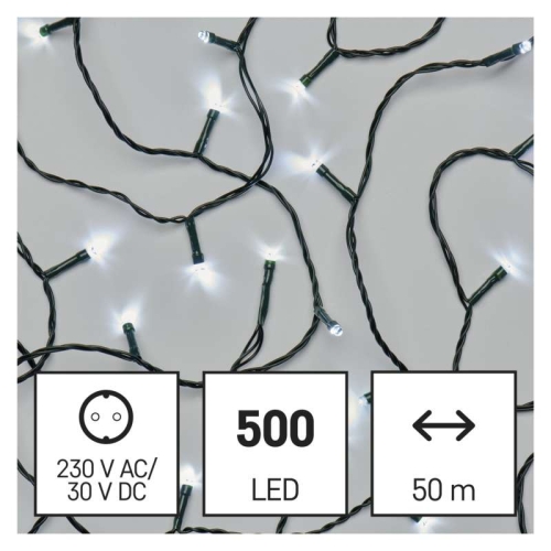 Vánoční osvětlení EMOS D4AC06 ZY0806T 500LED řetěz 50m studená bílá s časovačem