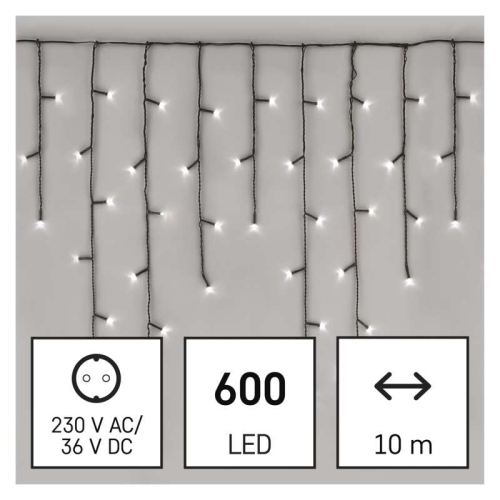 Vánoční osvětlení EMOS D4CC03 ZY1448 600LED řetěz krápníky 10x0,65m studená bílá 8 programů svícení