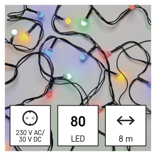 Vánoční osvětlení EMOS D5AM05 ZY1453 80LED řetěz 8m kuličky multicolor 8 programů svícení