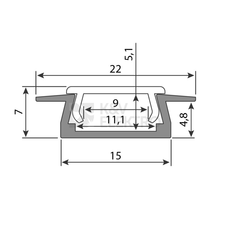 Obrázek produktu Vestavný hliníkový profil McLED VR 22x7mm s mléčným difuzorem 1m ML-761.024.02.1 7