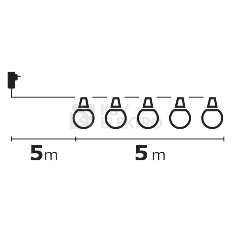 Obrázek produktu LED světelný řetěz EMOS ZY1939 DCPW01 5m 10x párty žárovky mléčné teplá bílá 9