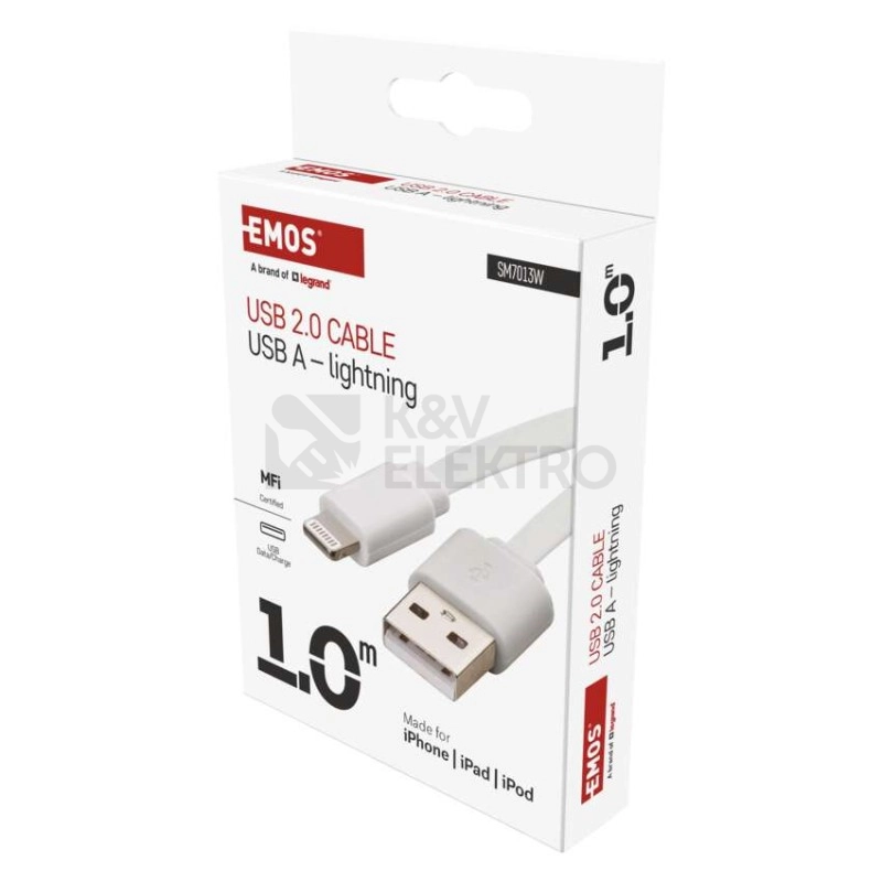 Obrázek produktu Kabel USB/Lightning iPhone EMOS SM7013W 2.0 A/M - i16P/M 1m bílý 6