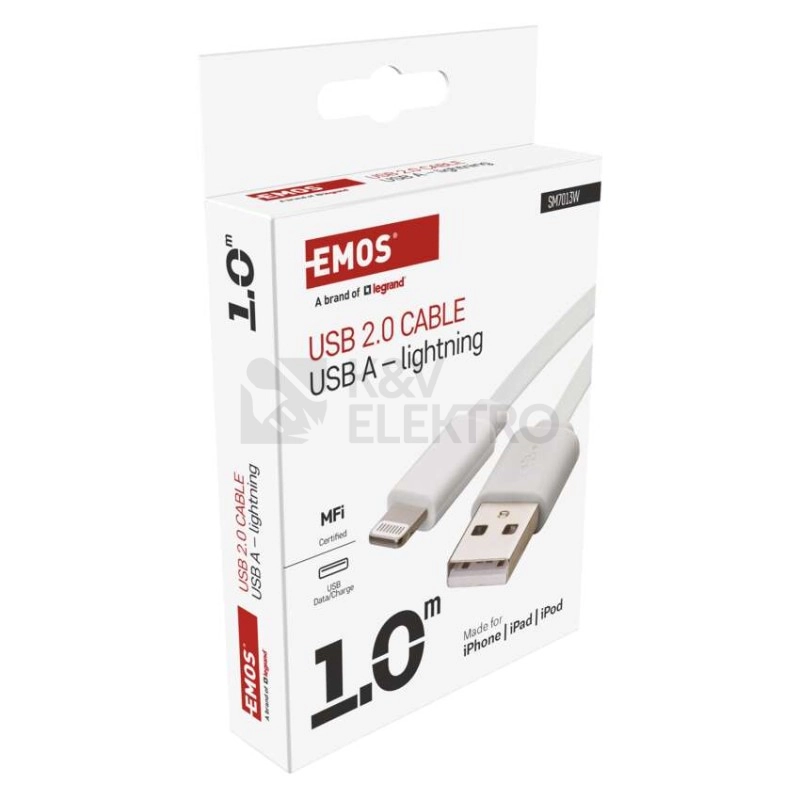 Obrázek produktu Kabel USB/Lightning iPhone EMOS SM7013W 2.0 A/M - i16P/M 1m bílý 7