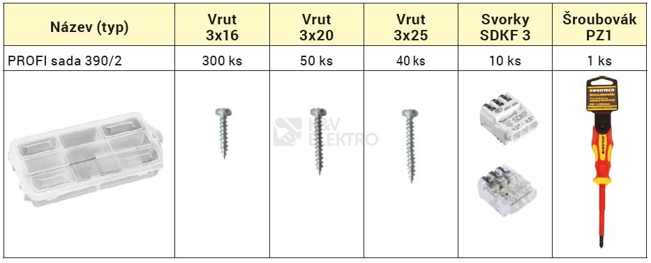 Obrázek produktu PROFI sada přístrojových vrutů pro elektroinstalační krabice UK/KU 68 + šroubovák 1013902 2