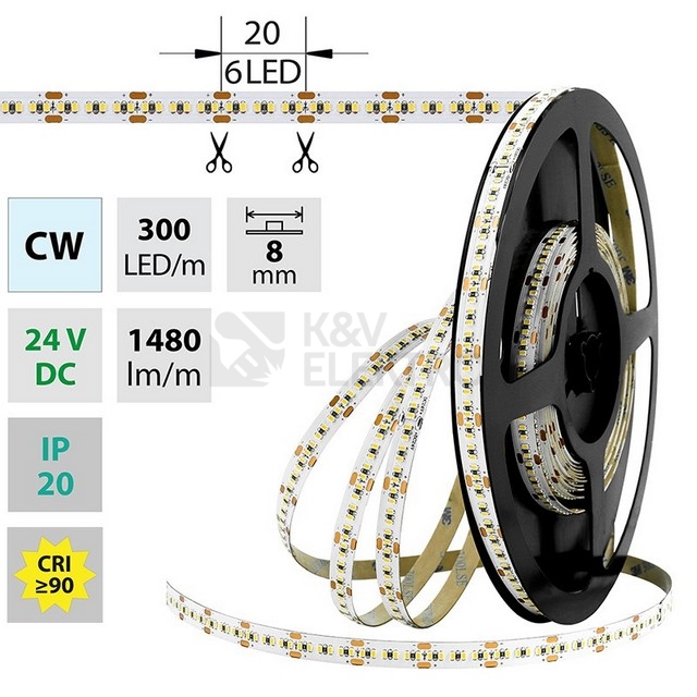 Obrázek produktu LED pásek McLED 24V studená bílá š=8mm IP20 18W/m 300LED/m SMD2216 ML-126.738.60.1 6