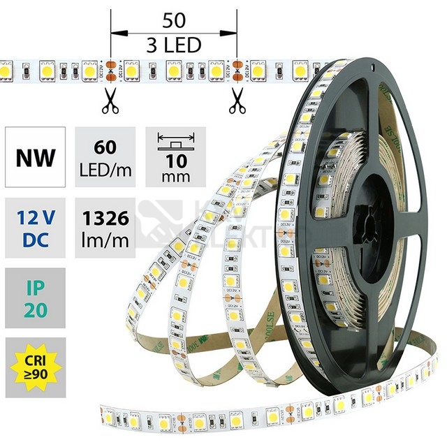 Obrázek produktu LED pásek McLED 12V neutrální bílá š=10mm IP20 14,4W/m 60LED/m SMD5050 ML-121.665.60.0 0