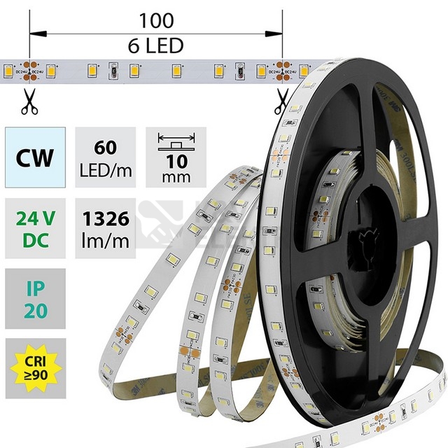 Obrázek produktu LED pásek McLED 24V studená bílá CRI90 š=10mm IP20 14,4W/m 60LED/m SMD2835 ML-126.702.60.2 0