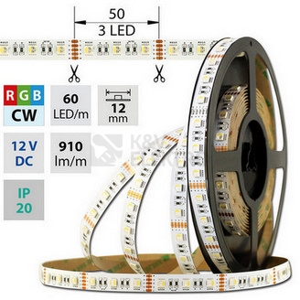Obrázek produktu  LED pásek McLED 12V RGBW CW studená bílá 12mm IP20 19,2W/m ML-123.634.60.0 (5m) 8