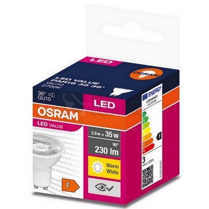 Obrázek produktu LED žárovka GU10 PAR16 OSRAM VALUE 3,2W (35W) teplá bílá (2700K), reflektor 36° 1