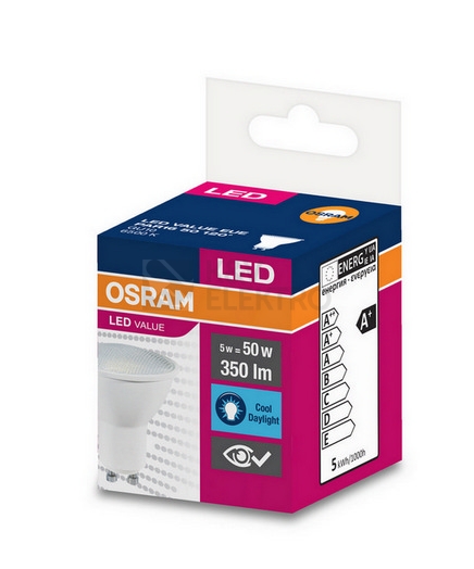Obrázek produktu LED žárovka GU10 PAR16 OSRAM VALUE 5W (50W) studená bílá (6500K), reflektor 120° 1