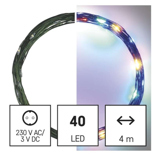 Vánoční osvětlení EMOS D3AM01 ZY1918T 40LED nano řetěz zelený 4m multicolor s časovačem