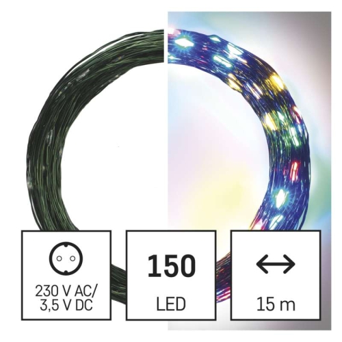 Vánoční osvětlení EMOS D3AM03 ZY1920T 150LED nano řetěz zelený 15m multicolor s časovačem