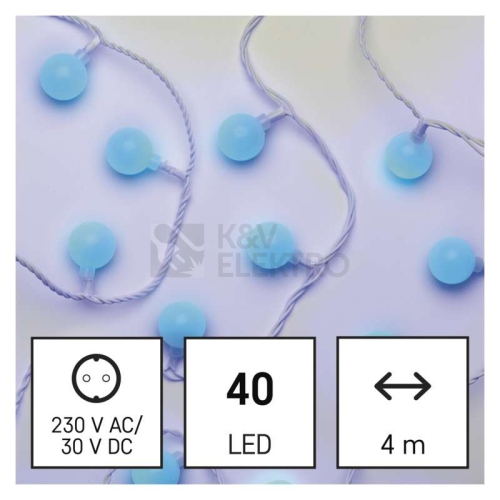 LED světelný řetěz EMOS D5AB01 ZY2025T 4m velké kuličky modrá s časovačem