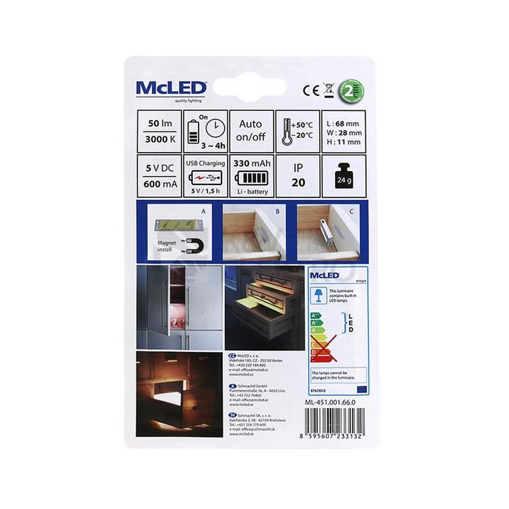 Obrázek produktu Šuplíkové LED svítidlo McLED Bit light dobíjecí 330mAh senzor pro automatické rozsvícení ML-451.001.66.0 4