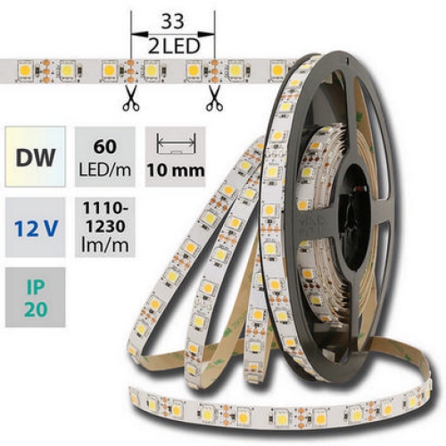 LED pásek McLED 12V teplá+studená bílá š=10mm IP20 14,4W/m 60LED/m ML-122.631.60.0 (5m)